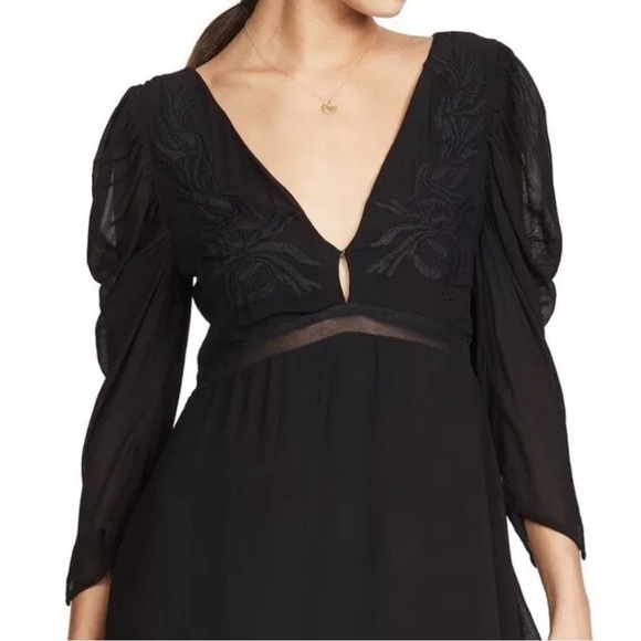 Cleobella Daphne Embroidered Ruched Long Sleeve Dress Small